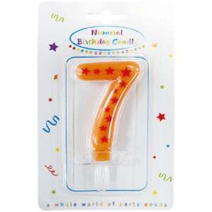 Pomarańczowa świeczka urodzinowa z numerem 7 z czerwonymi gwiazdkami, świeczka urodzinowa z cyfrą - Świeczka urodzinowa i ozdoba tortu