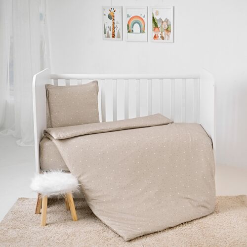 Lorelli Beige Sky 3 részes baba ágynemű szett kiságyban, finom bézs színű, diszkrét csillagmintával, tökéletes babaszoba dekorációhoz - Baba ágyneműhuzat és garnitúra