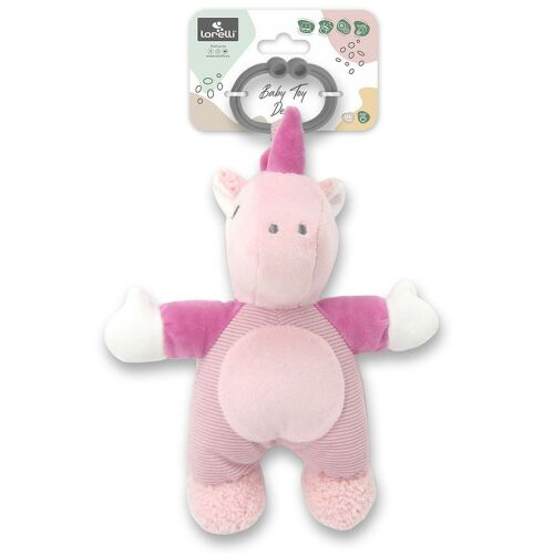 Lorelli Toys rózsaszín unikornis plüssjáték csörgővel, babakocsira akasztható - Babakocsi és kiságy játék