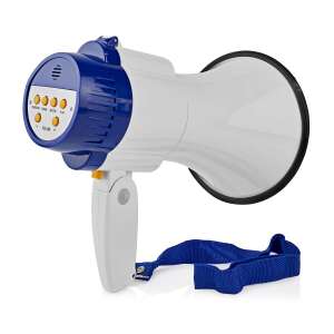 Megaphone | Maximum range: 250 m | Maximum volume control: 115 dB | Built-in microphone | Built-in siren | Recording function | White / Blue