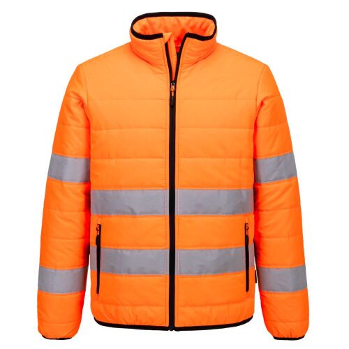 Hi-Vis narancssárga és fekete steppelt dzseki fényvisszaverő csíkokkal - Láthatósági ruházat