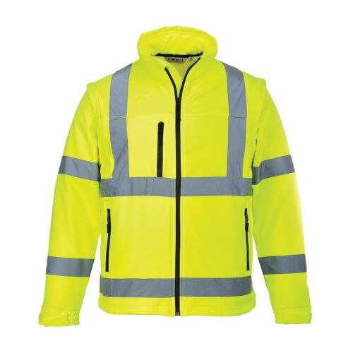 Jól láthatósági sárga softshell dzseki fényvisszaverő csíkokkal a biztonságos munkavégzéshez. - Láthatósági ruházat