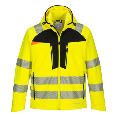 DX4 Hi-Vis Softshell dzseki, sárga és fekete, jól láthatósági munkaruha - Munkakabát