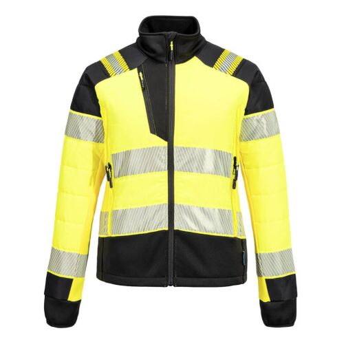 PW3 Hi-Vis Női Hybrid Baffle kabát Sárga/Fekete, jól láthatósági munkaruha, fényvisszaverő biztonsági kabát - Láthatósági ruházat