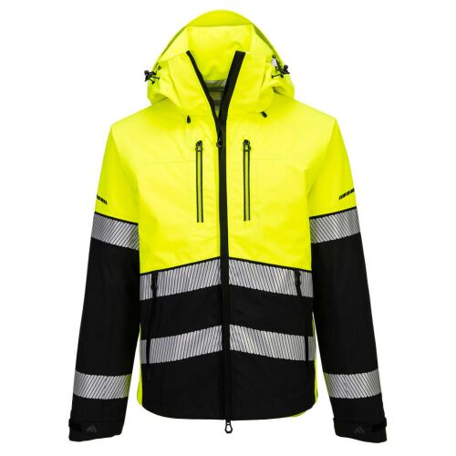 Portwest EV4 Hi-Vis Shell kabát, sárga és fekete, fényvisszaverő biztonsági munkaruha - Munkavédelmi ruházat