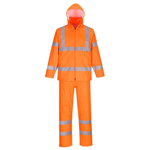 Hi-Vis narancssárga összecsomagolható esőruha, vízálló és fényvisszaverő munkaruha - Esőruha