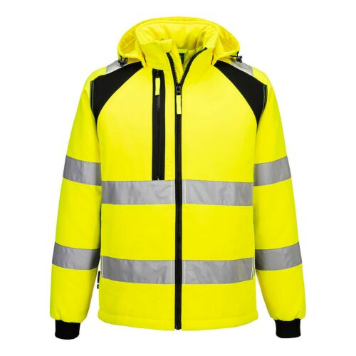 WX2 Hi-Vis softshell kabát sárga/fekete, jól láthatósági munkaruha, fényvisszaverő biztonsági kabát - Láthatósági ruházat