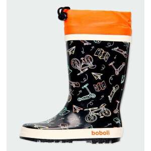 Schwarze Boboli Jungen Gummistiefel mit bunten Roller-, Fahrrad- und Flugzeugdruck - Boboli