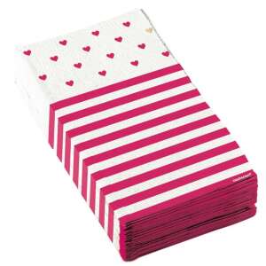 Love 16er Pack Papiertaschentücher mit rosa und weißen Streifen und Herz-Design - Servietten