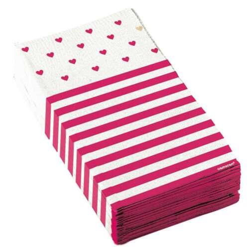 Love 16er Pack Papiertaschentücher mit rosa und weißen Streifen und Herz-Design