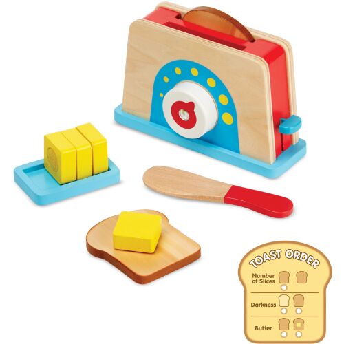 Melissa & Doug fa kenyérpirító szett kenyérrel, vajjal, késsel és pirítós rendelés kártyával - Babakonyha és játékkonyha kiegészítő