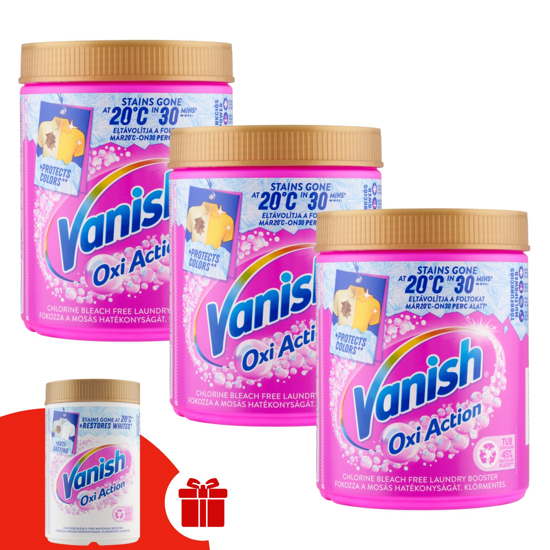 E-shop Vanish Oxi Action Odstraňovač škvŕn v prášku 3x970g + Darček Vani...