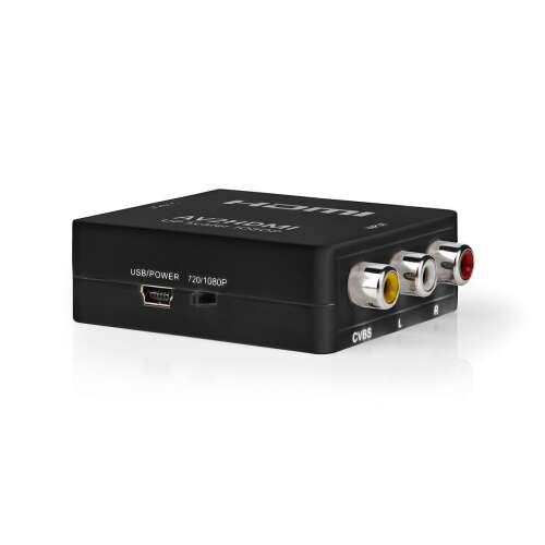 Nedis HDMI átalakító, AV2HDMI UP Scaler 1080p, oldalnézet, bemeneti portok és USB tápellátás bemenet - Nedis
