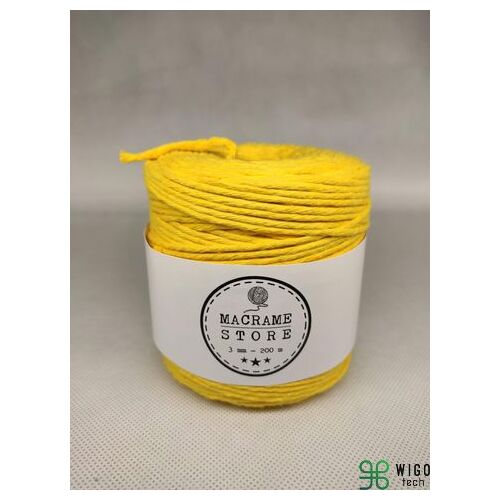 Sárga Macrame Store pamut makramé zsinór, 3 mm vastag, 200 m hosszú - Fonal