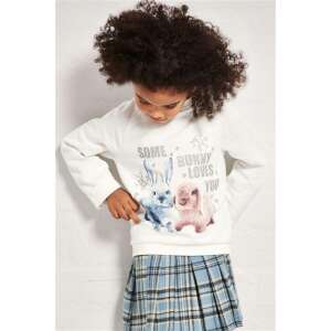Biały bawełniany sweter dla dziewczynek z nadrukiem królika i płatków śniegu, napis 'Some bunny loves you', rozmiar 12-18 miesięcy (86 cm) - Sweter dziecięcy