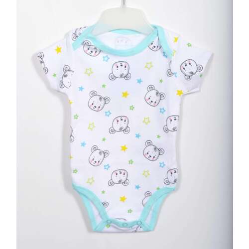 Weißer Baby-Body mit kurzen Ärmeln und einem Bär- und Sternendruck, Marke E plus M