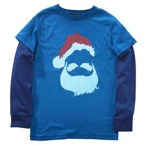 Kék hosszú ujjú póló Mikulás mintával fiúknak, 2-3 éves méret (98 cm) - Next