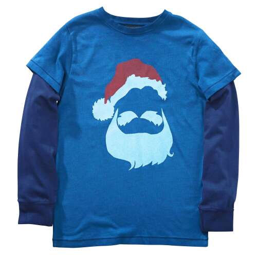 Kék hosszú ujjú póló Mikulás mintával fiúknak, 2-3 éves méret (98 cm)