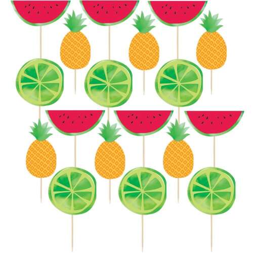 24 Stück Obst-Cocktail-Sticks, Wassermelone, Ananas, Limette, Partydekoration