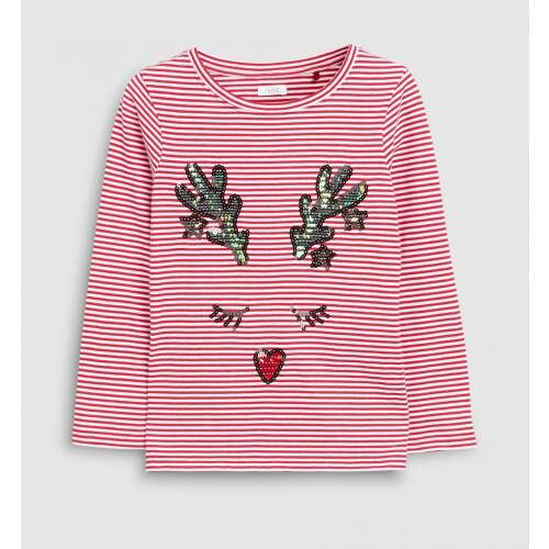 Dlhý rukáv vianočné tričko s jeleňom pre dievčatá, 2-3 roky, červeno-biele pruhy