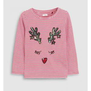 Tricou cu mânecă lungă cu dungi roșii și albe pentru fete, 2-3 ani, cu ren de Crăciun - Next