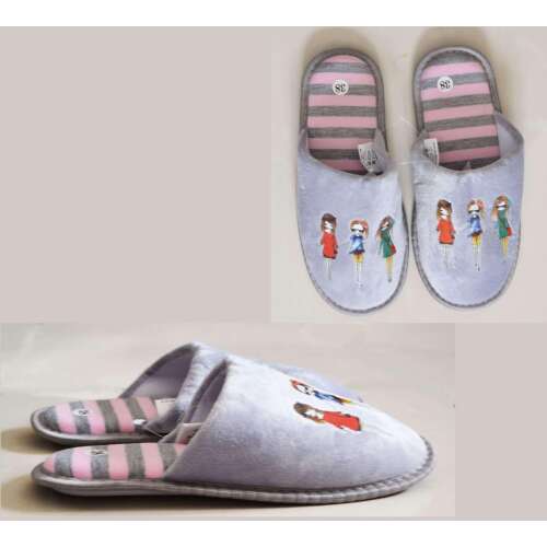 SPROX Klapki damskie szare z wzorem dziewczynek, Rozmiar 41