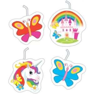 Set de 4 lumânări de tort de ziua de naștere, cu unicorn, castel și doi fluturi - Decoratiuni pentru tort