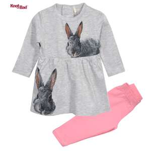 Set rochie și leggings Knot So Bad pentru fetițe, rochie gri cu imprimeu cu iepuraș, leggings roz, 3-6 luni - Knot So Bad