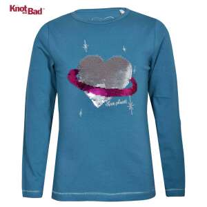 Knot So Bad obratelný dlhý rukáv s flitrami pre dievčatá, modrý s ružovým a strieborným srdcom - Knot So Bad