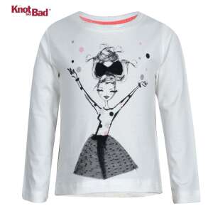 Knot So Bad tricou cu mânecă lungă pentru fete, alb, cu un imprimeu alb-negru cu o fată cu o fundă în păr - Modă și îmbrăcăminte