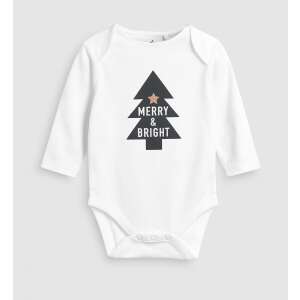 Бял бебешки боди с черна коледна елха и текст Merry & Bright, перфектен за Коледа - Next