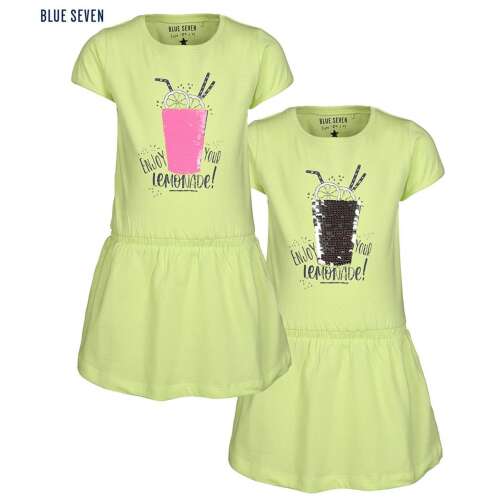 Rochie de vară Blue Seven pentru fete cu imprimeu cu limonadă și paiete, culoare verde lime