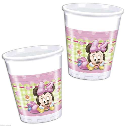 8 db-os Minnie egér mintás party pohár, 200 ml-es, rózsaszín és zöld mintával