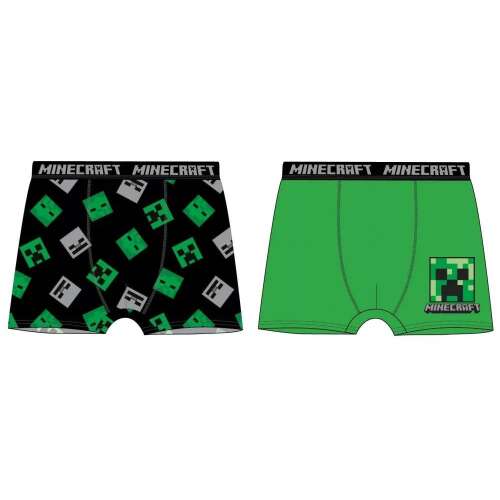 2 pachete de chiloți boxer Minecraft pentru băieți, cu un design verde Creeper și un model negru Creeper