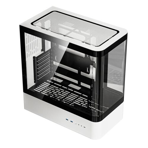 DarkFlash HM1 fehér PC ház, ferde nézet - Számítógépház