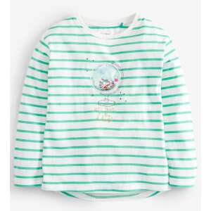 Tricou cu mânecă lungă cu dungi verzi și albe cu imprimeu globus pentru fete, 8 ani - Next