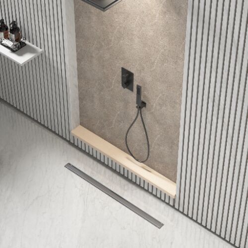 BASIC S&L grafit lineáris zuhanylefolyó 60 cm modern fürdőszobában beépítve 