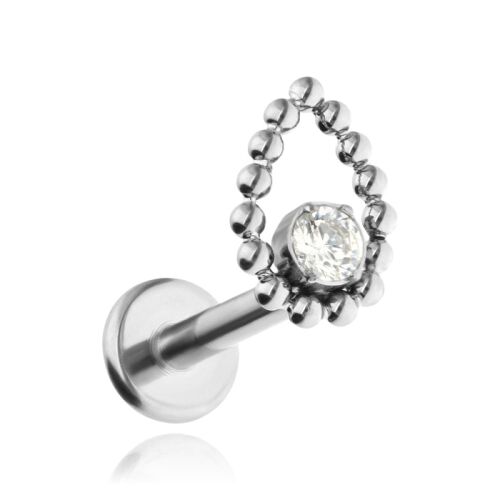 Titán labret csepp - fehér cirkónia - ezüst 1.2/8 158248472 - Piercing