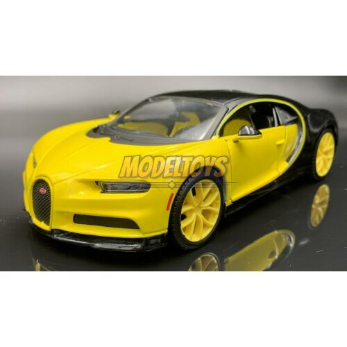 Maisto 1:24 Bugatti Chiron sárga-fekete modell autó szögletes nézet. - Modell és makett
