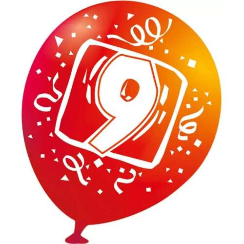 Червен и жълт балон Happy Birthday с отпечатано число 9