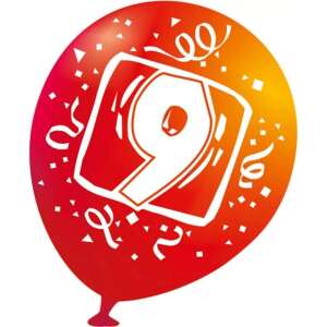 Czerwony i żółty balon Happy Birthday z nadrukowaną cyfrą 9 - Bułka w powietrzu