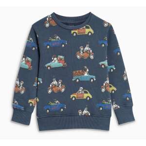 Dunkelblauer Pullover mit Hund- und Automotiv, Vorderansicht - Pullover für Kinder