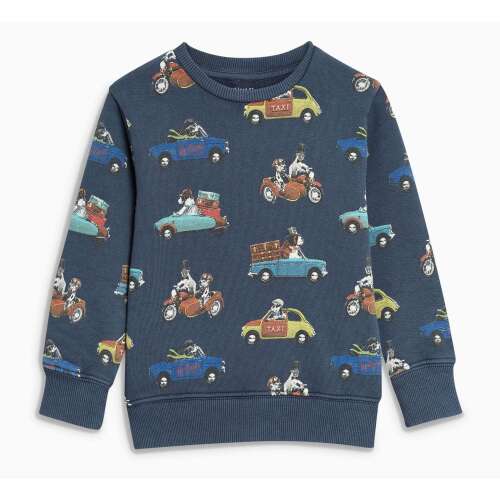 Dunkelblauer Pullover mit Hund- und Automotiv, Vorderansicht