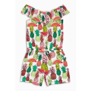 Biely playsuit s potlačou ananásu a melónu pre dievčatá, s volánmi na ramenách a šnúrkou na stiahnutie v páse - Next