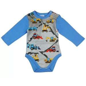 Body pentru bebeluși cu imprimeu cu vehicule de construcții, mâneci lungi, albastru și gri, 0-1 luni, 56 cm - Bebeluși și copii mici