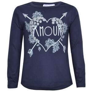 Дълъг ръкав за момичета, тъмно син, с печат на сребърно сърце, марка Mini Kidz, размер 5-6 години - Бебе & Малко дете