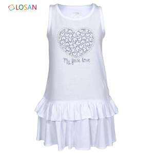 Бяла рокля за бебе момиче LOSAN My First Love с щампа с сърце и волани - Бебе & Малко дете