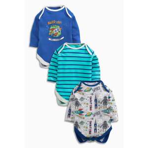Set de 3 body pentru bebeluși băieți, temă spațială, rachetă, planete, albastru, verde, gri - Next