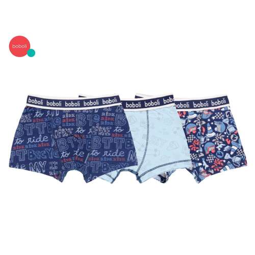 Set de 3 slipuri boxer pentru băieți Boboli, albastru cu modele diferite, mărime 8 ani (128 cm)