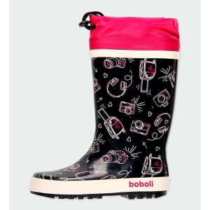 Schwarze und rosa Boboli Gummistiefel für Mädchen mit Kameramuster - Boboli